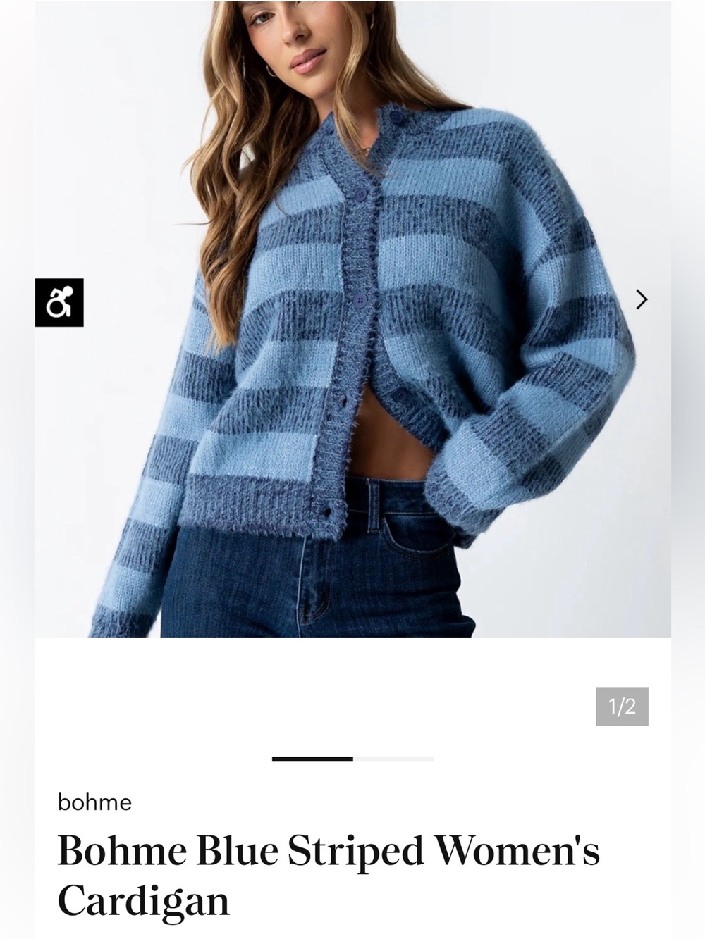bohme Light and Dark Blue Striped Fuzzy Cardigan